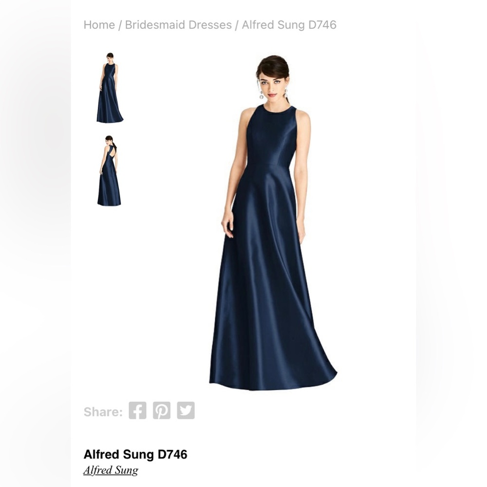 Alfred Sung D746 Midnight NavySatin Twill Gown | size 6